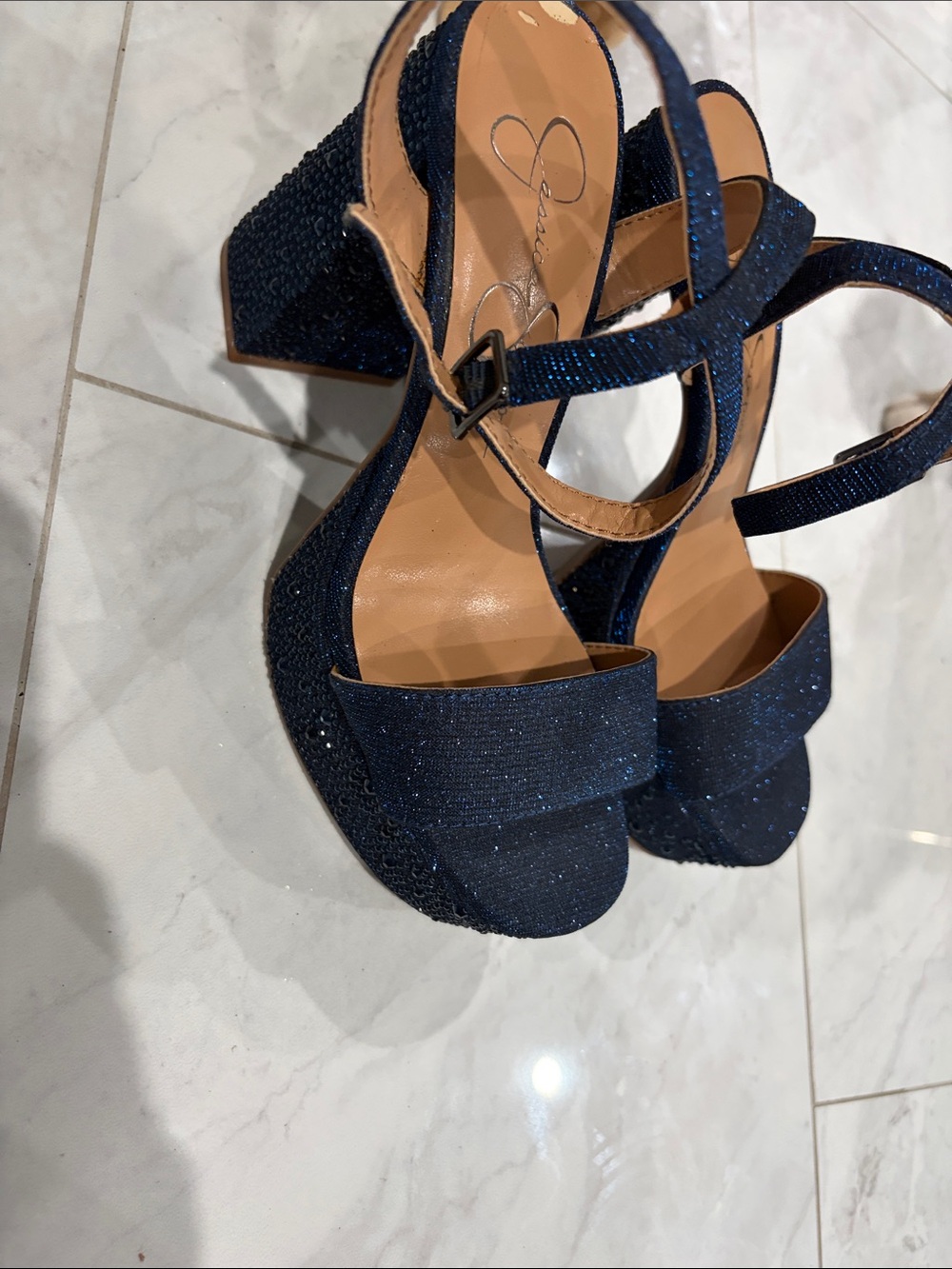 Jessica Simpson Sparkling Navy Block Heel Sandals